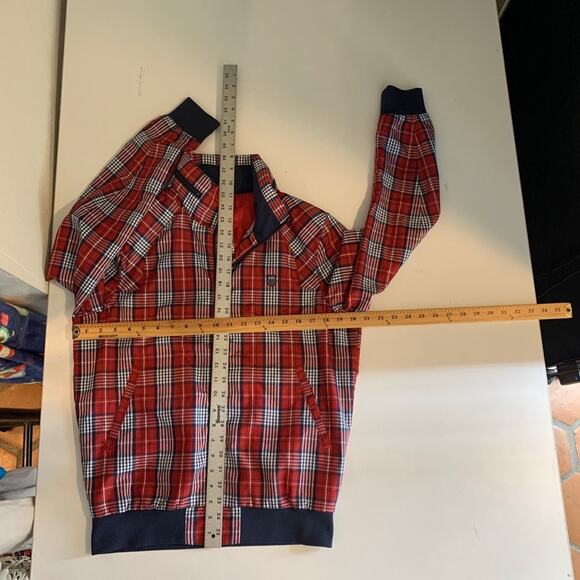 K-Swiss Jacket Mens S Small Red Plaid Full Zip Mesh Lined Hidden Hoodie Bomber - Picture 7 of 13